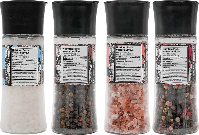 Soeos Spice Set: Black Peppercorns, Sea Salt, Rainbow Peppercorns & Pink Salt - Image 2